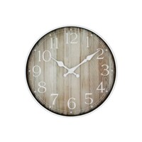 29cm Clock with Natural Timbre Look Print White Wash Frame Hamptons