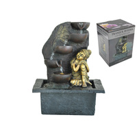 28cm Resting Gold Buddha Water Fountain Statue with Light, Indoor or Outdoor
