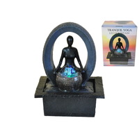 28cm Meditating Yoga Water Fountain Gold Statue with LED Spinning Ball, Indoor or Outdoor