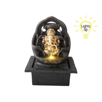 29cm Ganesh Water Fountain Gold Statue with LED Light, Indoor or Outdoor Zen Living